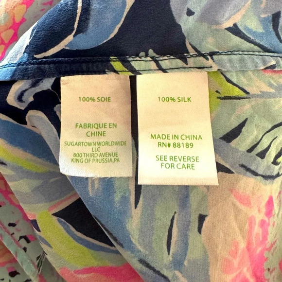 Lilly Pulitzer Silk Bell Sleeve Dress Navy Floral V-Neck Size S - Minor Flaws - Picture 6 of 6